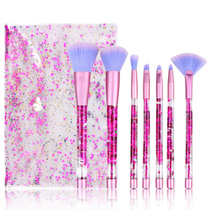 Glitter makeup brush girl heart PVC Plastic handle animal Hair a set of make up brushes empty handle