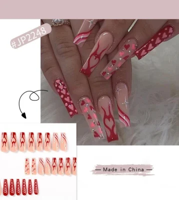 Ins French Style Valentine&prime;s Day Splints Red Heart False Nails