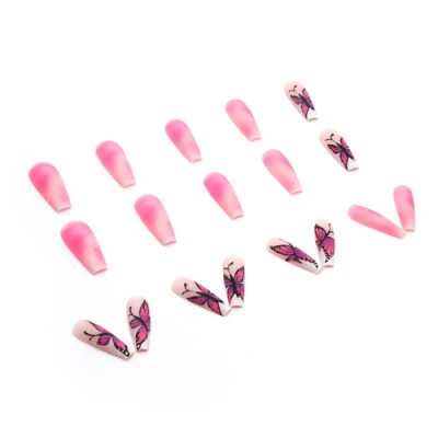 Long Coffin-Shaped Artificial False Nail Tips Multi-Pattern Pressing Nails Wholesale Art Nail