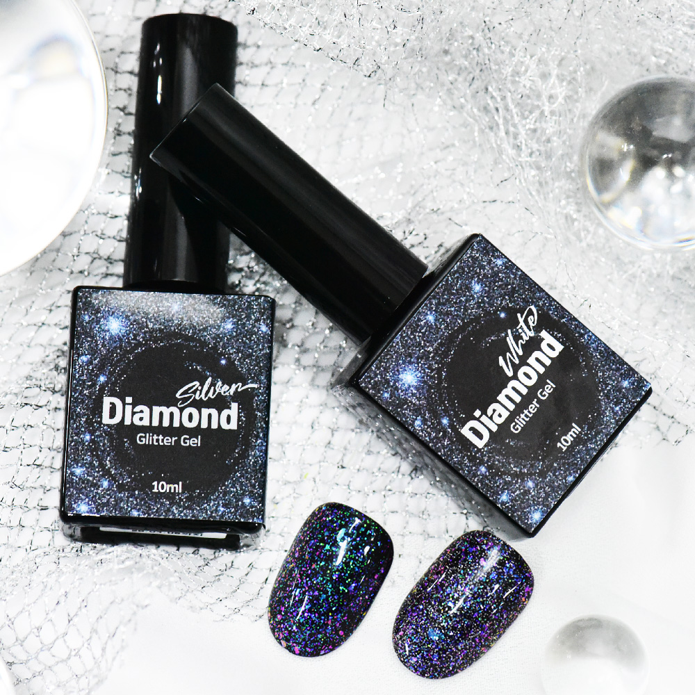 Lupine Dianmond Glitter gel ( 2colors, silver&amp;white), gel nail, nail polish, nail art, uv gel, 10ml