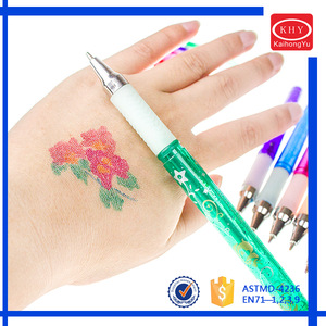 Temporary Glitter Color Body Skin Art Pen, Washable Tattoo Skin Pen With Tattoo Stencil For Drawing On Skin