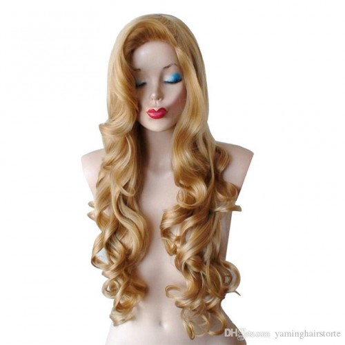 Long Wavy Synthetic Rabbit Cosplay Wig Copper Red With Big Swap Bangs Drag Queen Heat Resistant Fiber Wig For Halloween