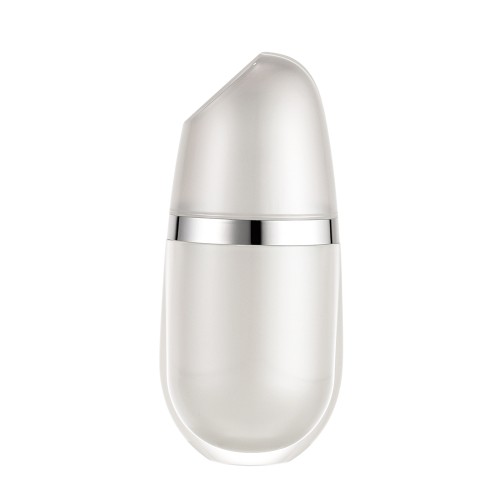 Custom 50ml lotion Bottle, Pearlescent White Sunscreen Packaging with Silver Decorative Ring