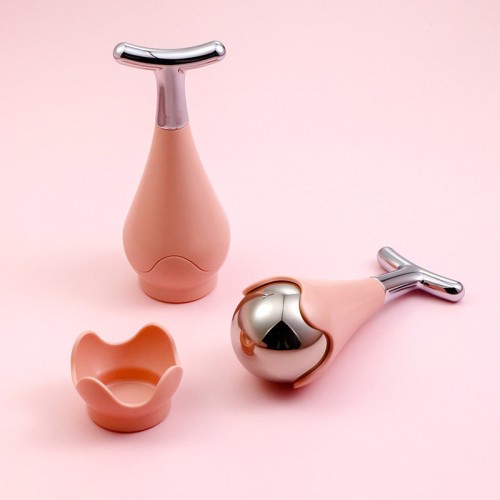 Hot-selling Pink Color 304 Stainless Steel Beauty Ice Ball Roller Massager Built For Facial Cooling Lifting And Firming.