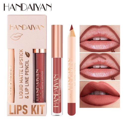 2 in 1 Lipstick and Lipliner Private Label Wholesale Pink Matte Waterproof Creamy Lip Liner and Lip Gloss Set