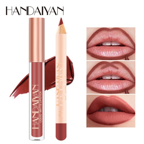 2 in 1 Lipstick and Lipliner Private Label Wholesale Pink Matte Waterproof Creamy Lip Liner and Lip Gloss Set