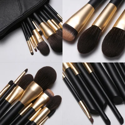 10PCS Black Color Handle Brown Hair Makeup Brushes Set Private Label Foundation Set