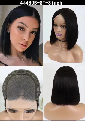 Bob Wigs Natural Black Double Drawn Short Bob Wigs 8 Inch Peruvian Straight Lace Closure Wigs for Black Women