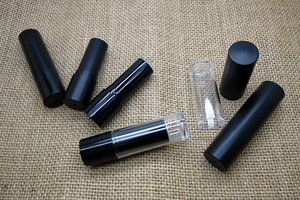 Custom printed logo shiny black empty round lipbalm lipstick tube