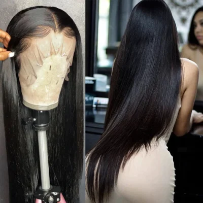 Factory Wholesale Full Frontal Closure Lace Wig Cuticle Aligned Brazilian Virgin Hair 150%180% Density HD Transparent Lace Front Human Hair Wig for Black Woman