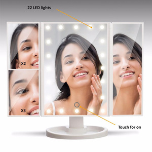 Folding Plastic Big Travel Bathroom Vanity Makeup Mirror With Led Light