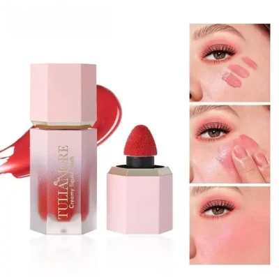 Hot Style Moisturizing Liquid Blush Milk Lip Cheek Dual-Use Sponge Head Rouge Blush Makeup Liquid Blusher Cream Blush