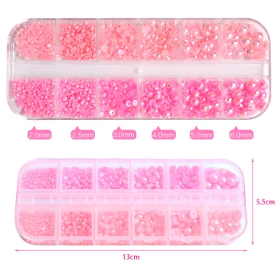 Nail Art Pearl Ornament Flat Bottom Semicircle Boxed Full Set of Non-Porous Mixed Japanese Three-Dimensional Nail Diamond Patch