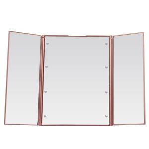 Rose Gold Mini mirror with 8 leds lights Wholesale tri-fold vanity led mirror makeup pocket