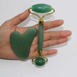 Skin care tools Green Roller Jade and Gua Sha Jade for facial with with Zinc Alloy Frame