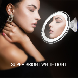 Smart Round Stick On Wall Led Lighted Shaving Bathroom Mirror With Key Switch Cosmetic Mirror