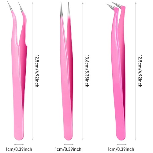 6 PCS Lash Eyelash Extension Tweezers Set Stainless Steel Eyelash Tweezers Straight and Curved Tip Tools Set Tweezers Nippers