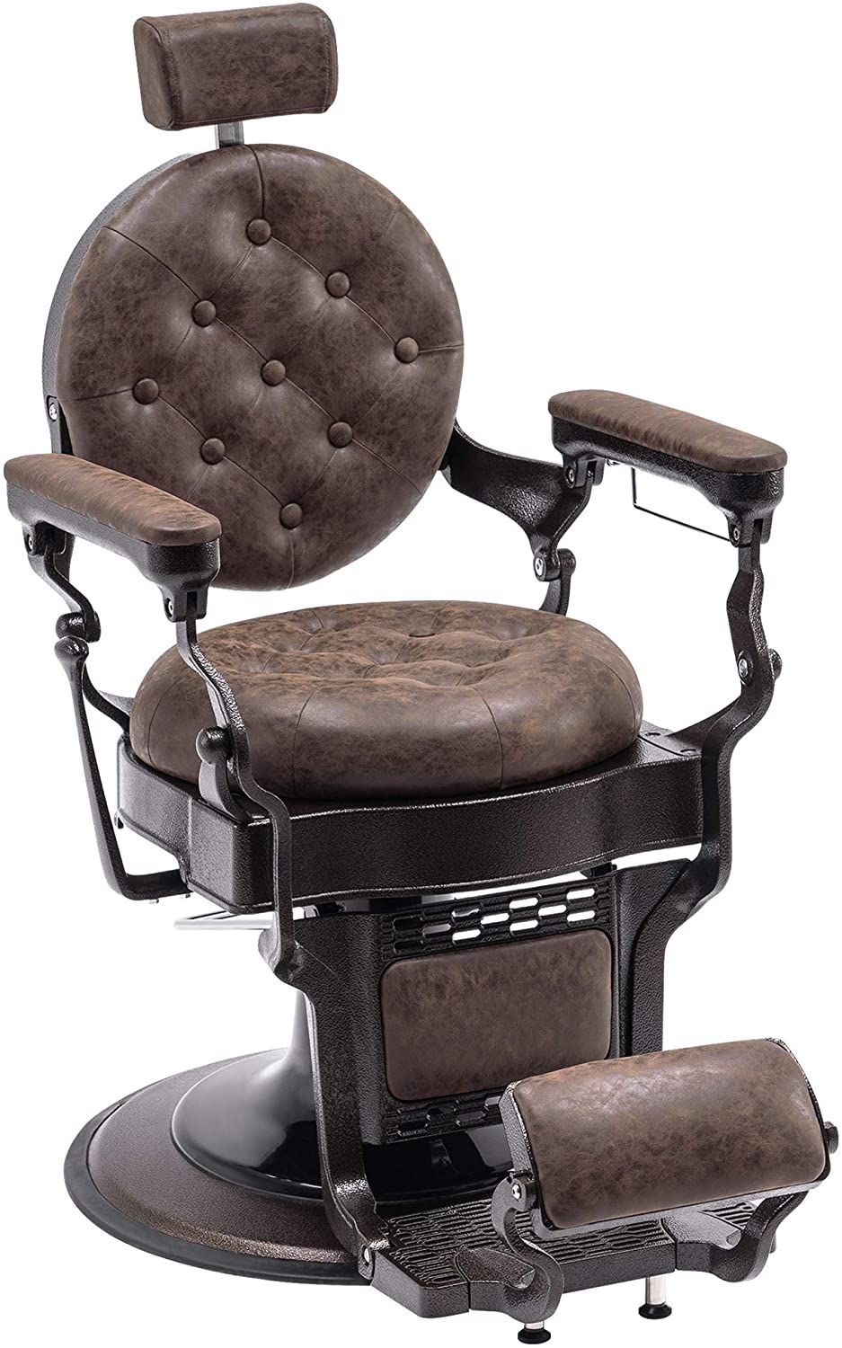 BarberPub Vintage Barber Chair Heavy Duty Metal Frame All Purpose Hydraulic Recline Salon Beauty Spa Equipment
