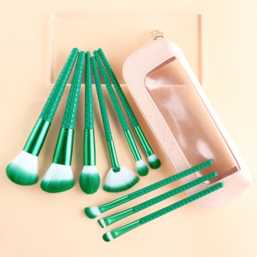 Portable Makeup Brush Set with Crocodile Pattern Handle & Pouch  Wholesale Private Label Cosmetic Brushes