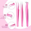 6 PCS Lash Eyelash Extension Tweezers Set Stainless Steel Eyelash Tweezers Straight and Curved Tip Tools Set Tweezers Nippers