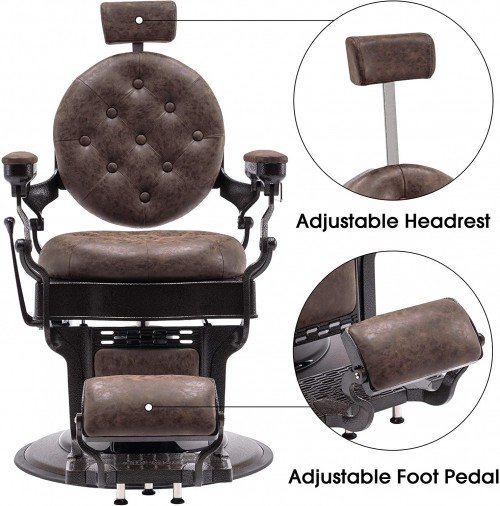 BarberPub Vintage Barber Chair Heavy Duty Metal Frame All Purpose Hydraulic Recline Salon Beauty Spa Equipment