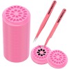 200 Pieces False Eyelashes Glue Holders Pink Flower Shape Glue Pallet Pad with Straight and Curved Tip Tweezer for Eyelash Tools