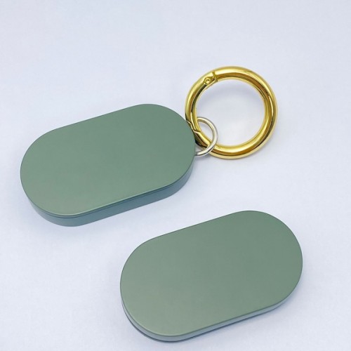 Baking Painted Green Metal Zinc Alloy Sliding Oval Shape Solid Perfume Box Scented Balm Jar