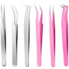 6 PCS Lash Eyelash Extension Tweezers Set Stainless Steel Eyelash Tweezers Straight and Curved Tip Tools Set Tweezers Nippers