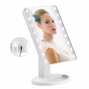 16 LED Makeup Mirror with USB Charging Touch Screen Dimming Cosmetic Mirror 180 Degree Rotation Adjustable Stand Cosmetic Desk a