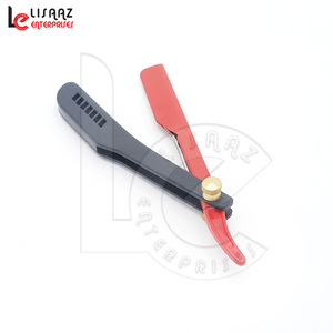 2018 Lisaaz Grid Plastic Handle Custom Logo Barber Cut Throat Straight Razor with Push Blade Slide Out Adjustable Screw Razors.