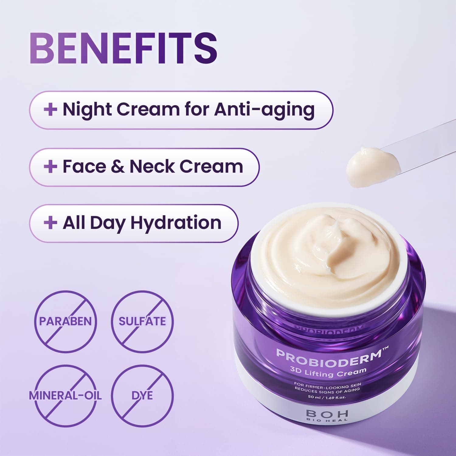 BIOHEAL BOH Probioderm 3D Lifting Cream 1.7 fl oz  Advanced Korean Anti-Aging Probiotics Facial Nig