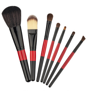 black wood handle nylon hair woman facial foundation eyeshadow 7pcs makeup tool brush kit