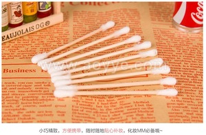 Cheap ear cleaning home makeup cotton swab double-end wooden stick cotton bud