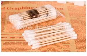 Cheap ear cleaning home makeup cotton swab double-end wooden stick cotton bud