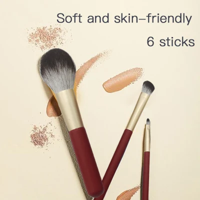 Hot Sale 6PCS Mini Makeup Brush Set Red Soft Hair Portable Beginner Beauty Tool