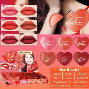 KISS BEAUTY Heart-Shaped 6 Color Lip Gloss Matte Nature Silky Lip Glaze Waterproof Long Lasting Non Stick Cup Liquid Lip Gloss