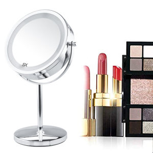 Non-slip table 360 degree Rotation 1x/3x/5x Magnification lighted bathroom led makeup mirror and led makeup mirror