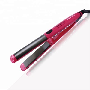 Professional Ceramic Titanium Plate 2 In 1 Gold Bling Steam Hair Straightener And Curler Flat Iron