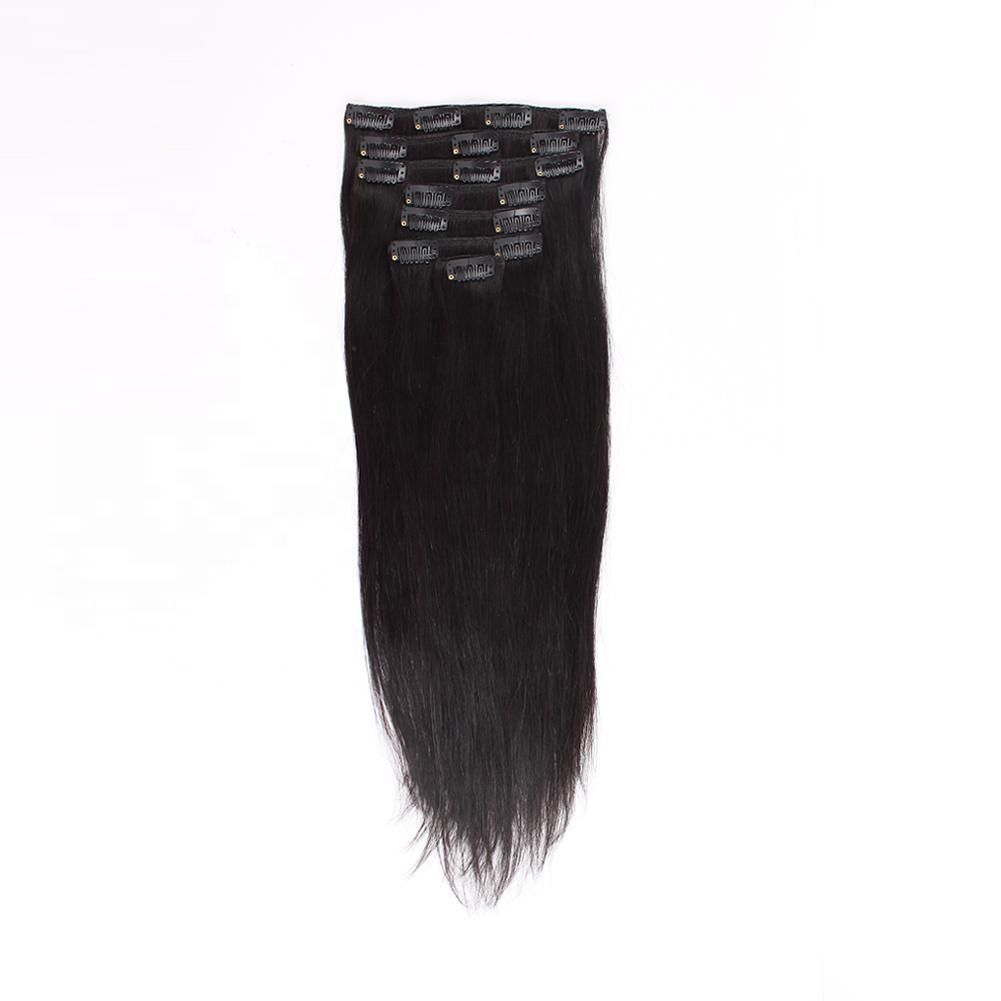 Natural color real remy brazilian 100% human clip in hair extensions