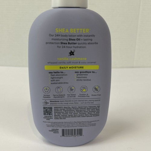 eos Shea Better Body Lotion Vanilla Cashmere, 24-Hour Moisture Skin Care, Lightweight 16 fl oz