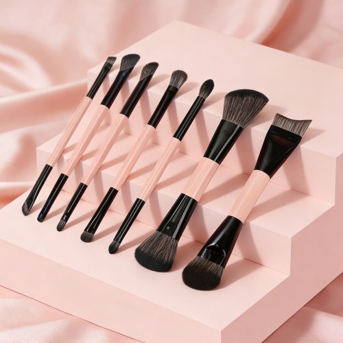 Space-Saving 7-Piece Double-Ended Makeup Brushes Manufacturer Premium Synthetic Travel Cosmetic Tool Kit for OEM/ODM Private Label