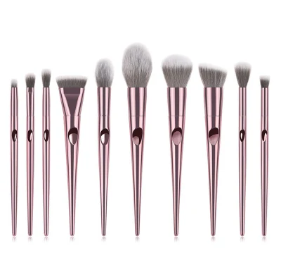 10PCS Electroplate Pink Makeup Brushes Private Label Premium Synthetic Hair Cosmetic Brush Set