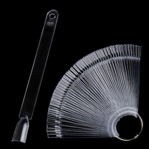 50Pcs Nail Tips Fan shaped Clear Natural Nail Art Tips Polish Sticker Decoration Display with Ring