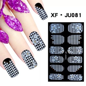 black and white full tips series with art work stickers for nail art