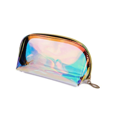 Custom New Product Travel Clear PVC Makeup Wash Pouch Holographic Cosmetic Bag