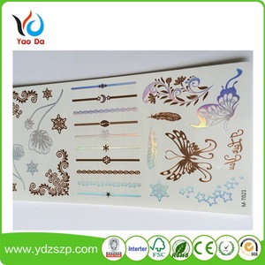 Eco-friendly flash gold metallic temporary tattoo sticker with full color and most fashionable designs body art