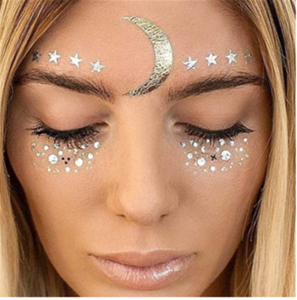 Face Tattoo Sticker Metallic Shiny Temporary Water Transfer Tattoo Face Sticker