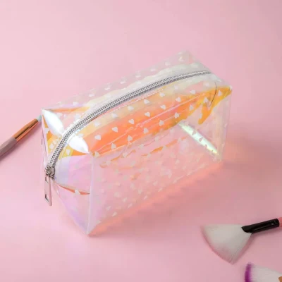Holographic Clear Zipper PVC Fashion Travel Colorful Transparent Organizer Makeup Cosmetic Bag and Women Handbag
