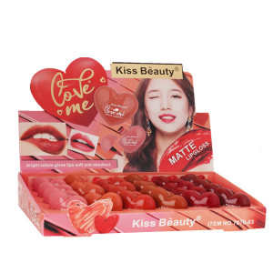 KISS BEAUTY Heart-Shaped 6 Color Lip Gloss Matte Nature Silky Lip Glaze Waterproof Long Lasting Non Stick Cup Liquid Lip Gloss