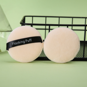 Lameila Custom Flocking Makeup Foundation Velour Puff Cosmetic Loose Powder Black Fluffy Puff With Satin Ribbon YF170